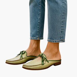 Richard Zech Italy PRARI Green Leather Flat Mule Pointed Toe USED AS IS